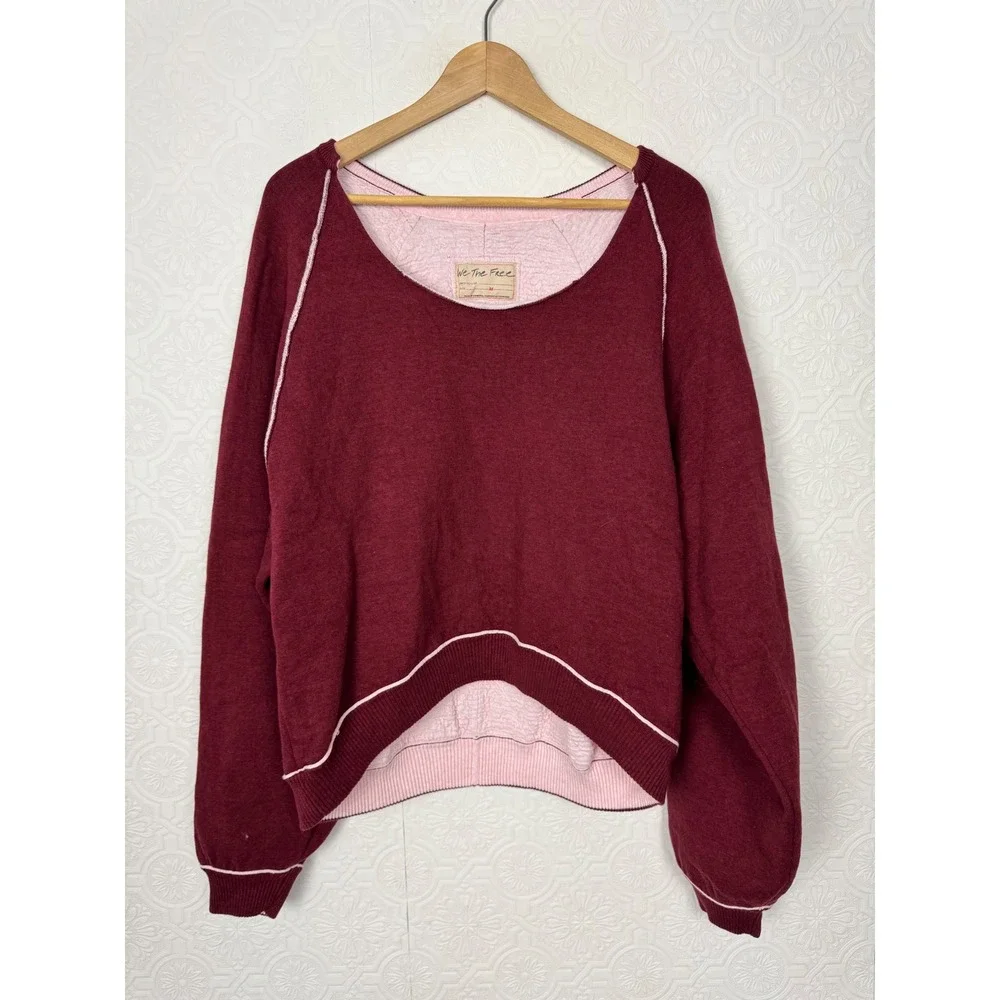 We The Free Midnight Pullover Free People‎ Burgundy Pink Oversized Sweatshirt M